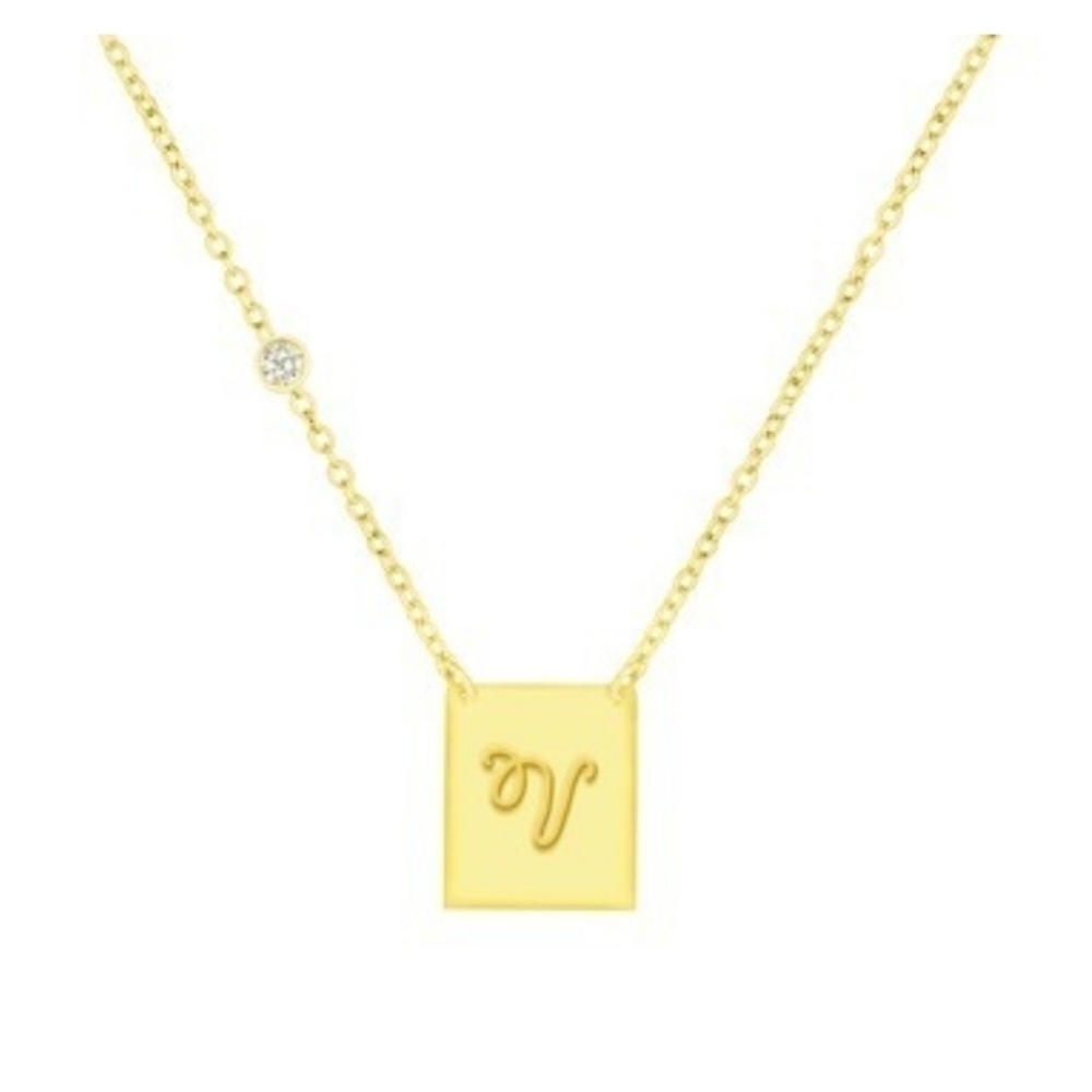 Savvy Cie 18k Gold Vermeil Script Initial‎ Pendant Necklace Letter V